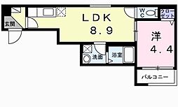 近鉄奈良線 若江岩田駅 徒歩6分の賃貸アパート 2階1LDKの間取り