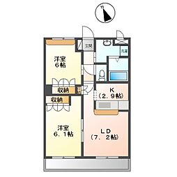 ルミナスガーデンＡ 2階2LDKの間取り