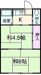 桂コーポラス 2階2Kの間取り