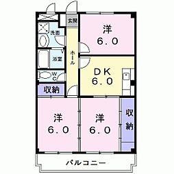 ニューマリッチ吉沢C棟 3DKの間取図画像