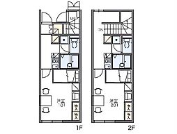 レオパレスアンジェラ 1階1Kの間取り