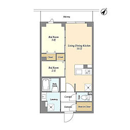 東急多摩川線 鵜の木駅 徒歩9分の賃貸マンション 1階2LDKの間取り