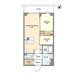 東急多摩川線 鵜の木駅 徒歩9分の賃貸マンション 1階2LDKの間取り