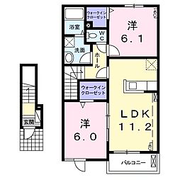 JR東海道本線 垂井駅 徒歩12分の賃貸アパート 2階2LDKの間取り