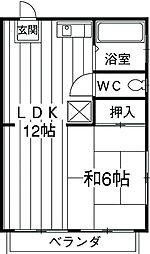 ブラウニー西湘 2階1LDKの間取り