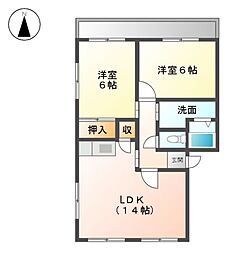 伊豆箱根鉄道駿豆線 伊豆長岡駅 徒歩8分の賃貸マンション 3階2LDKの間取り