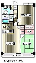 東京メトロ東西線 行徳駅 徒歩8分の賃貸マンション 3階2LDKの間取り