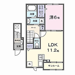 シエルセランI 2階1LDKの間取り