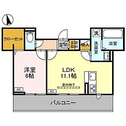 リッシュボヌール 2階1LDKの間取り
