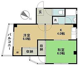 都電荒川線 早稲田駅 徒歩1分の賃貸マンション 4階2Kの間取り
