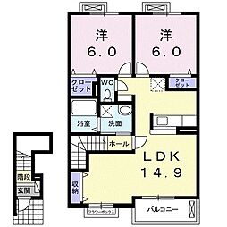 ティアモC 2LDKの間取図画像