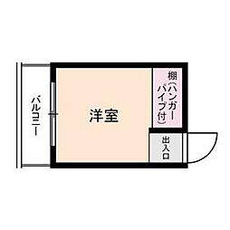 京王線 聖蹟桜ヶ丘駅 徒歩4分の賃貸マンション 2階ワンルームの間取り