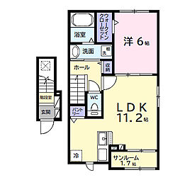 ヒカルサ市原姉ヶ崎サウス 2階1LDKの間取り