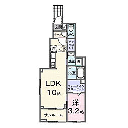 カーサ・プリ―ト 1階1LDKの間取り
