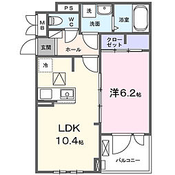 上尾市大字原市アパート 1LDKの間取図画像