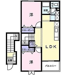 大門 2階2LDKの間取り