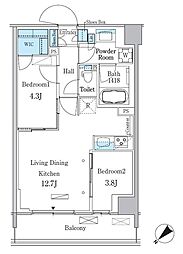 パークアクシス品川南大井パークフロント 6階2LDKの間取り