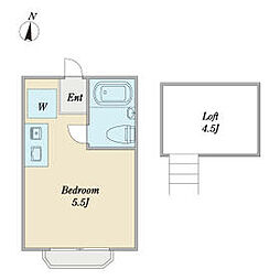 京王線 西調布駅 徒歩7分の賃貸アパート 2階ワンルームの間取り