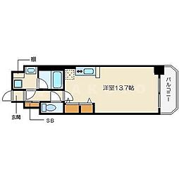 セレッソコート上本町EAST 1DKの間取図画像