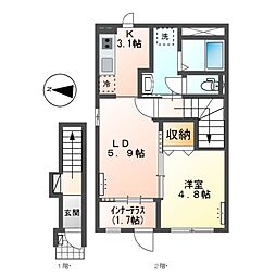 アン ルシオール（un luciole） 2階1LDKの間取り