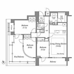 東京メトロ千代田線 代々木公園駅 徒歩11分の賃貸マンション 5階3LDKの間取り