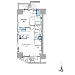 都営大江戸線 新御徒町駅 徒歩4分の賃貸マンション 6階2LDKの間取り