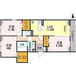 湘南新宿ライン高海 前橋駅 徒歩13分の賃貸アパート 2階3LDKの間取り