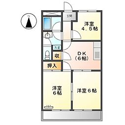 近鉄名古屋線 伏屋駅 徒歩10分の賃貸マンション 2階3DKの間取り