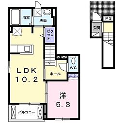 名鉄名古屋本線 一ツ木駅 徒歩24分の賃貸アパート 2階1LDKの間取り