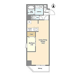 アルファコート谷在家 8階1LDKの間取り