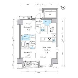 東京メトロ半蔵門線 水天宮前駅 徒歩3分の賃貸マンション 12階2SLDKの間取り