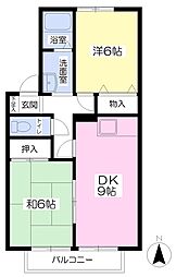 JR上越線 群馬総社駅 徒歩10分の賃貸アパート 2階2DKの間取り