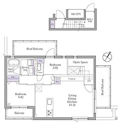 東京メトロ南北線 白金台駅 徒歩6分の賃貸マンション 4階2LDKの間取り