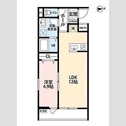 リーブルファイン谷在家 3階1LDKの間取り