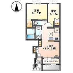 ドエル・カルミア 1階2LDKの間取り