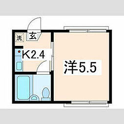 横浜市営地下鉄ブルーライン 三ツ沢下町駅 徒歩4分の賃貸アパート 1階1Kの間取り