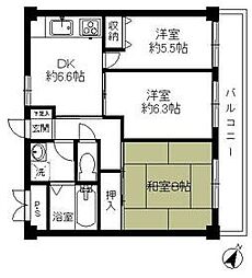 京王線 芦花公園駅 徒歩3分の賃貸マンション 2階3DKの間取り