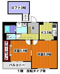 JR八高線 毛呂駅 徒歩12分の賃貸アパート 2階2Kの間取り