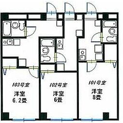 三田クラウンハイツ 1階1Kの間取り