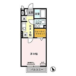 アムールヒルズ 2階1Kの間取り
