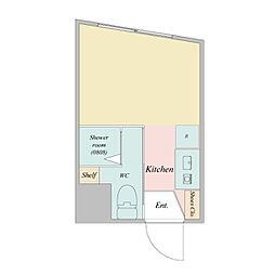 東急目黒線 西小山駅 徒歩3分の賃貸マンション 2階ワンルームの間取り