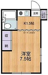 京王線 桜上水駅 徒歩14分の賃貸アパート 1階1Kの間取り