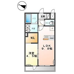 仮）阿見町よしわら新築アパート 2階1LDKの間取り