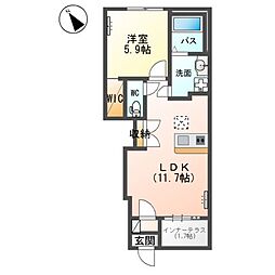 JR常磐線 ひたち野うしく駅 8.5kmの賃貸アパート 1階1LDKの間取り