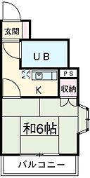 ベルハイツ大谷 4階1Kの間取り