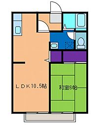 サンライフ 2階1LDKの間取り