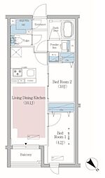 アーバネックス文京小石川 4階2LDKの間取り