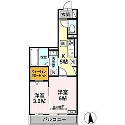 パーチェ黒野 1階2Kの間取り