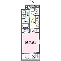ヒカルサ川越 2階1Kの間取り