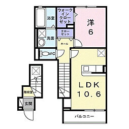 グラン・シャトー武蔵嵐山Ａ 2階1LDKの間取り